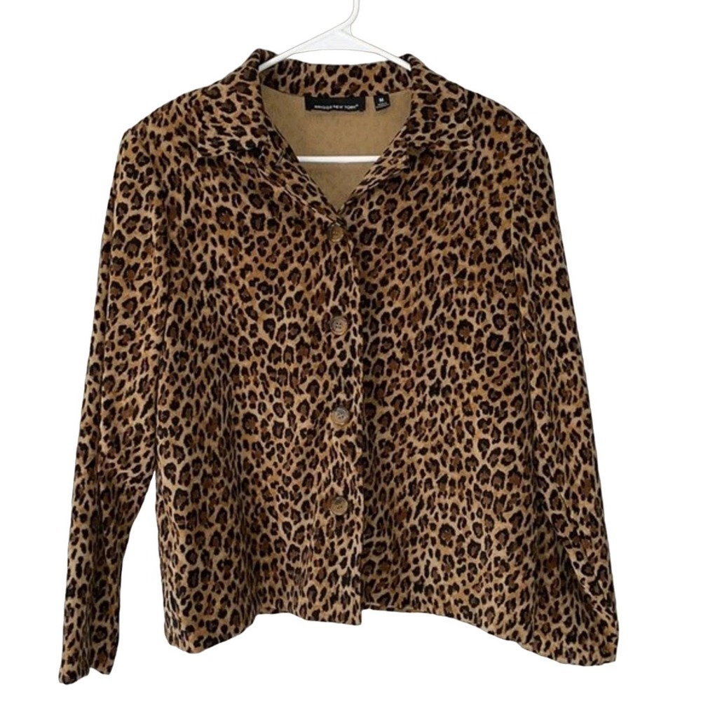 Briggs New York Leopard Blazer M Button Front Long Sleeve Animal Print Career